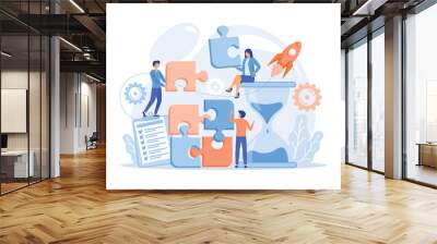 Project management. Business process and planning, workflow organization. Colleagues working together, teamwork. Project delivery concept. flat vector modern illustration Wall mural