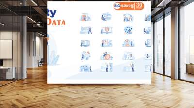 Security network data concept illustration, collection of male and female business people scenes in the security network data scene. mega set flat vector modern illustration Wall mural