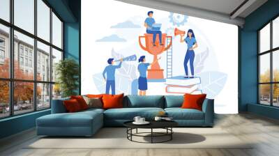 Success team concept, people celebrate success achievment, flat vector modern illustration Wall mural