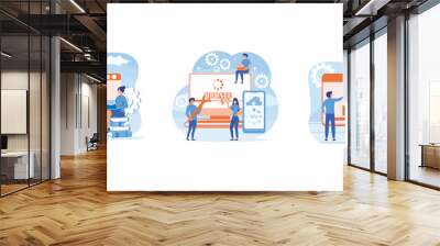 System update concept. System updates with people updating operation in computing and installation programs. Showing people update operating system. Set flat vector modern illustration Wall mural