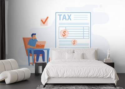 Tax preparation concept, Corporate tax, taxable income, fiscal year, document preparation, payment planning, corporate accountancy, flat vector modern illustration  Wall mural