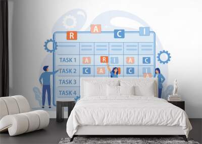 Tiny business people at responsibility chart with tasks. RACI matrix, responsibility assignment matrix, linear responsibility chart concept. flat vector modern illustration Wall mural