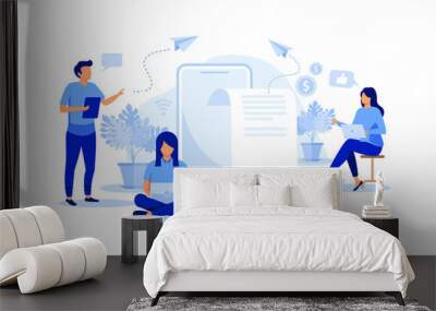 vector creative illustration, online news, social networks, virtual communication, information search, company news Wall mural