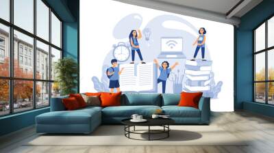 vector graphic elements, teaching children to learn from books and the Internet, junior elementary grades. flat design modern illustration Wall mural