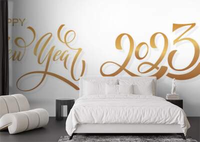 2023 Happy New Year hand lettering calligraphy. Vector holiday illustration element. Typographic element for banner, poster, congratulations. Wall mural