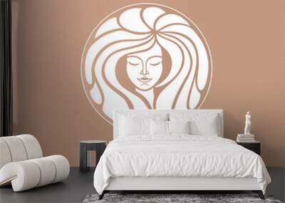 Female face logo. Emblem for a beauty or yoga salon. Style of harmony and beauty. Vector illustration Wall mural