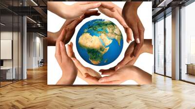 Multiracial Hands Surrounding the Earth Globe Wall mural