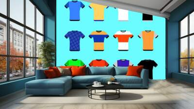 Collection of various soccer jerseys. The T-shirt set is can be used as a template with your own design. Vector illustration Wall mural