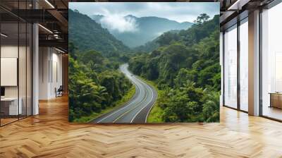 highway in the mountains surrounded by lush green forests Wall mural