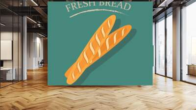 Baguette bakery and bread icon flat style isolated on green  background. Flour products vector illustrator Wall mural