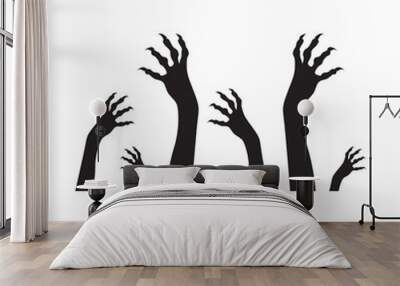 Halloween black vector illustration with witch or zombie hands with long nails  isolated on white background. Wall mural