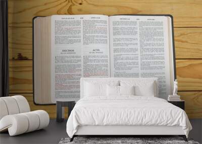 open bilingual bible book on Acts, Spanish and english  Wall mural