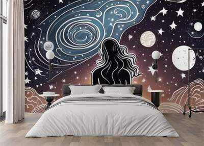 Abstract cosmos with girl Wall mural