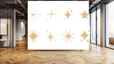 Star blink doodle gold sparkle, set sparkle fireworks, holiday party explosion isolated on white background. Golden magic celestial starburst. Vector illustration Wall mural