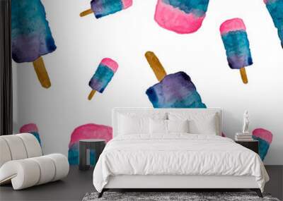 Watercolor kids seamless pattern with ice cream for fabric, textile, wallpaper Wall mural