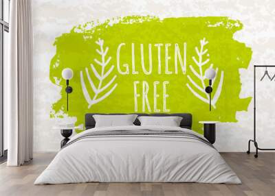 Creative colorful green bio poster gluten free for healthy eating and dieting isolated on white background with old paper texture. Vector Wall mural