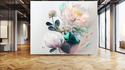 3D Paper Flowers Pastel Abstract - AI Art Wall mural