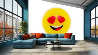 Emoji in love. Emotion of happiness. Amorously smiling emoticon. Cartoon style. Smile icon. Wall mural