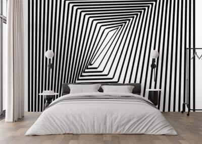 abstract black white square optical art, op art monochrome shapes Wall mural