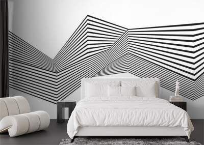 optical art, opart striped wavy background. abstract waves black Wall mural