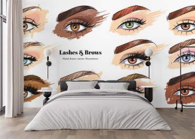 Hand drawn beautiful female eyes set Wall mural