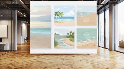 Set of beautiful banner, poster or greeting card design template with sandy summer beach. Set of nature landscape background. Vector illustration Wall mural