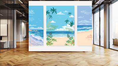 Set of beautiful summer beach sea resort background design template for poster, flyer, web banner, cover, booklets and greeting card. Tropical landscape. Vector illustration Wall mural