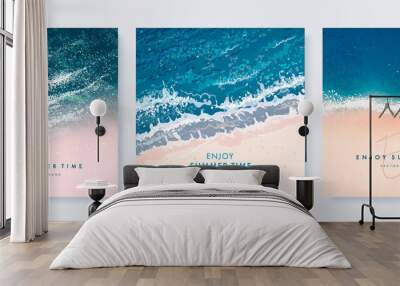 Set of vector landscape background. Beautiful illustration of sandy summer beach. Summer holidays poster or banner design template Wall mural