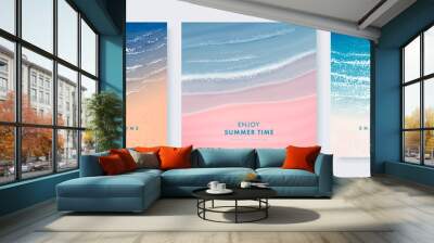 Set of vector landscape background. Beautiful illustration of sandy summer beach. Summer holidays poster or banner design template Wall mural