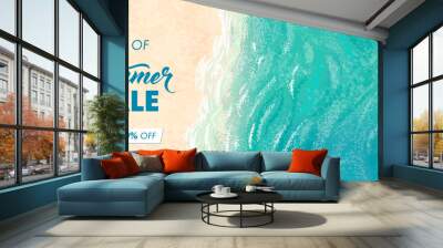 Summer sale horizontal banner. Vector beautiful realistic top view illustration of sandy summer beach Wall mural