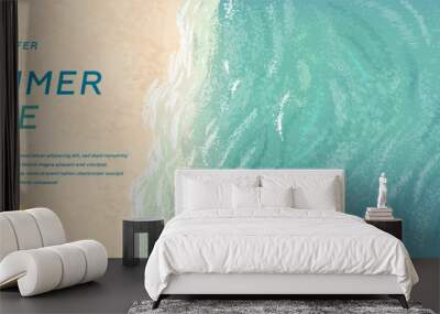 Vector beautiful realistic illustration of top view sandy summer beach. Summer sale horizontal promotional travel wallpaper, flyer or web banner template Wall mural