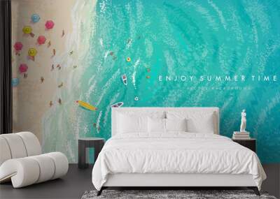 Vector beautiful realistic top view illustration of sandy summer beach Wall mural