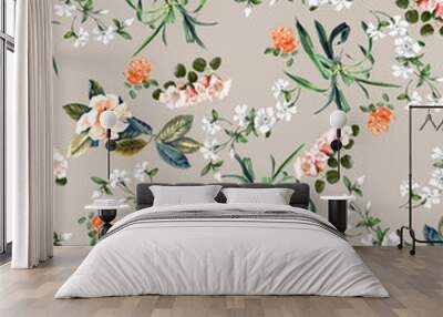 Seamless botanical flowers pattern, floral print. Wall mural