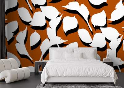 Seamless geometric leaves pattern. Modern three dimensional print. Wall mural