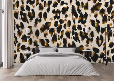 Seamless leopard heart pattern, animal print. Wall mural