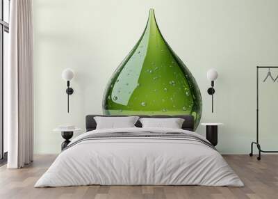 Single green water drop balancing on white background Wall mural