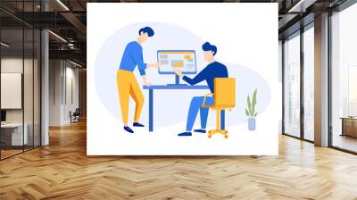 Company Strategy Planning teamwork Concept. Office workplace for Business Analysis. Meeting, discussion, presentation, workspace. Vector illustration Wall mural