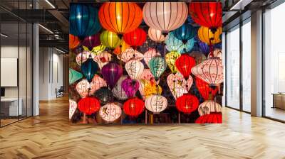 Paper lanterns on the streets of old Asian  town Wall mural