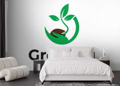 Growing seed logo, green seed logo type illustration, nature logo with a combination of leaves Premium Vector Wall mural