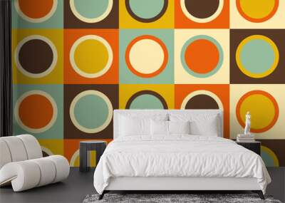 Seamless circles groovy 70s style pattern, Seamless vector for print or wrap. - stock illustration Wall mural