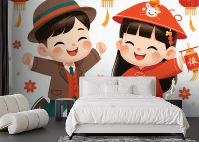 vector child celebrates the new year cheerfully Wall mural