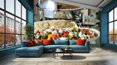 buffet table with salads and fruits Wall mural