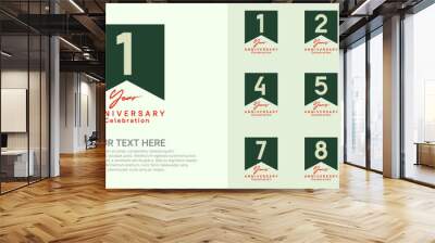 anniversary logotype set, green and red color can be use for celebration Wall mural