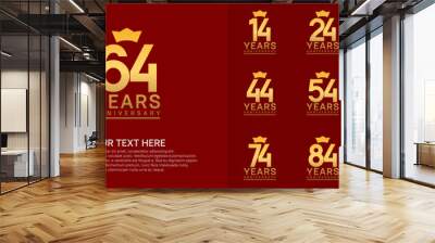 anniversary logotype set. golden color and crown can be use for celebration event Wall mural