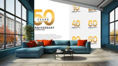 anniversary logotype vector set with golden color for special celebration Wall mural