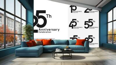 anniversary vector design set with black color for special moment celebration Wall mural