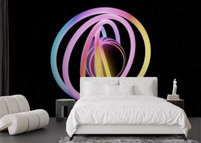 Illustration of Abstract seamless loop 3D render neon circle. Colorful neon circles abstract futuristic hi-tech motion background.  Wall mural