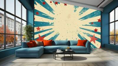 A captivating retro-styled image showcasing a burst of American flag colors and stars, evoking a sense of patriotism and nostalgia Wall mural