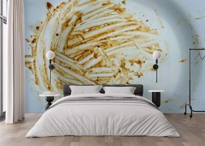 Empty finished plate after eating with condiment dish sauce stain isolated on horizontal ratio background. Wall mural