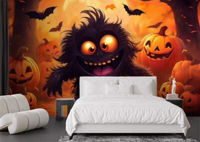 animated googley eyed Halloween smiling monsters characters Wall mural